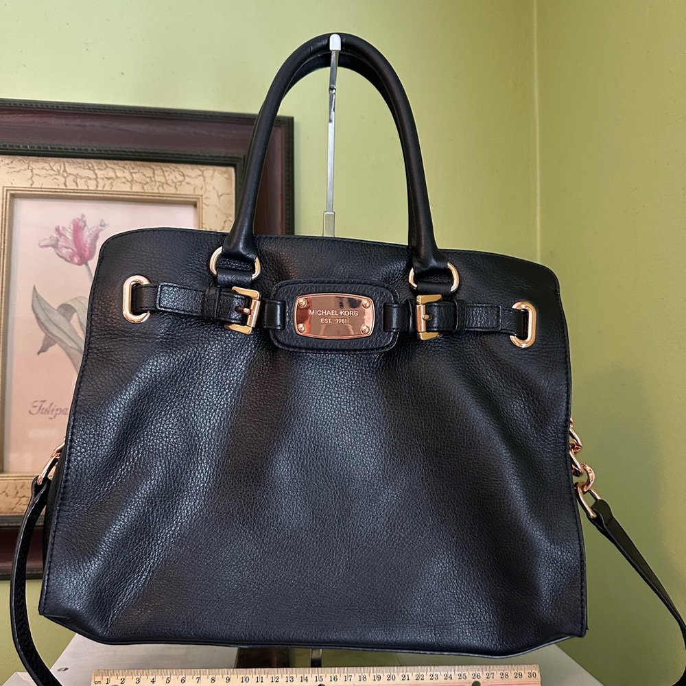 MICHAEL KORS HAMILTON LARGE TOTE BLACK WITH ROSE GOLD RARE COLOR